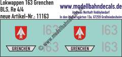 Nass-Schiebebilder: Zusatzbeschriftung mit Wappen Lok 163 Grenchen für Re 4/4 der BLS, ab Epoche 3. Artikel-Nummer: 11163