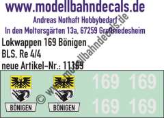 Nass-Schiebebilder: Zusatzbeschriftung mit Wappen Lok 169 Bönigen für Re 4/4 der BLS, ab Epoche 3. Artikel-Nummer: 11169