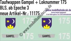 Nass-Schiebebilder: Zusatzbeschriftung mit Wappen Lok 175 Gampel für Re 4/4 der BLS, ab Epoche 3. Artikel-Nummer: 11175