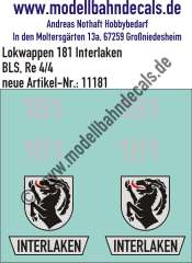 Nass-Schiebebilder: Zusatzbeschriftung mit Wappen Lok 181 Interlaken für Re 4/4 der BLS, ab Epoche 3. Artikel-Nummer: 11181