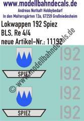Nass-Schiebebilder: Zusatzbeschriftung mit Wappen Lok 192 Spiez für Re 4/4 der BLS, ab Epoche 3. Artikel-Nummer: 11192
