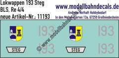 Nass-Schiebebilder: Zusatzbeschriftung mit Wappen Lok 193 Steg für Re 4/4 der BLS, ab Epoche 3. Artikel-Nummer: 11193