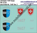 "Nass-Schiebebilder: Zusatzbeschriftung mit Wappen Lok 11407 Aargau für Ae 6/6 der SBB, ab Epoche 3. Artikel-Nummer: 11407"