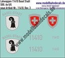 "Nass-Schiebebilder: Zusatzbeschriftung mit Wappen Lok 11410 Basel Stadt für Ae 6/6 der SBB, ab Epoche 3. Artikel-Nummer: 11410"