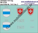 "Nass-Schiebebilder: Zusatzbeschriftung mit Wappen Lok 11411 Zug für Ae 6/6 der SBB, ab Epoche 3. Artikel-Nummer: 11411"