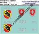 "Nass-Schiebebilder: Zusatzbeschriftung mit Wappen Lok 11414 Bern(e) für Ae 6/6 der SBB, ab Epoche 3. Artikel-Nummer: 11414"