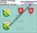 "Nass-Schiebebilder: Zusatzbeschriftung mit Wappen Lok 11415 Thurgau für Ae 6/6 der SBB, ab Epoche 3. Artikel-Nummer: 11415"