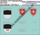 "Nass-Schiebebilder: Zusatzbeschriftung mit Wappen Lok 11417 Freiburg (Fribourg) für Ae 6/6 der SBB, ab Epoche 3. Artikel-Nummer: 11417"