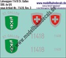 "Nass-Schiebebilder: Zusatzbeschriftung mit Wappen Lok 11418 St. Gallen für Ae 6/6 der SBB, ab Epoche 3. Artikel-Nummer: 11418"