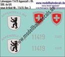"Nass-Schiebebilder: Zusatzbeschriftung mit Wappen Lok 11419 Appenzell i. Rh. für Ae 6/6 der SBB, ab Epoche 3. Artikel-Nummer: 11419"