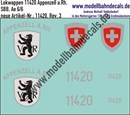 "Nass-Schiebebilder: Zusatzbeschriftung mit Wappen Lok 11420 Appenzell a. Rh. für Ae 6/6 der SBB, ab Epoche 3. Artikel-Nummer: 11420"