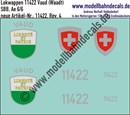 "Nass-Schiebebilder: Zusatzbeschriftung mit Wappen Lok 11422 Vaud (Waadt) für Ae 6/6 der SBB, ab Epoche 3. Artikel-Nummer: 11422"