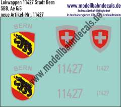 Nass-Schiebebilder: Zusatzbeschriftung mit Wappen Lok 11427 Stadt Bern für Ae 6/6 der SBB, ab Epoche 3. Artikel-Nummer: 11427