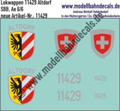 Nass-Schiebebilder: Zusatzbeschriftung mit Wappen Lok 11429 Altdorf für Ae 6/6 der SBB, ab Epoche 3. Artikel-Nummer: 11429