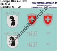 Nass-Schiebebilder: Zusatzbeschriftung mit Wappen Lok 11437 Stadt Basel für Ae 6/6 der SBB, ab Epoche 3. Artikel-Nummer: 11437