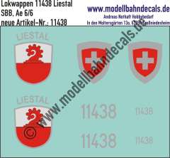 Nass-Schiebebilder: Zusatzbeschriftung mit Wappen Lok 11438 Liestal für Ae 6/6 der SBB, ab Epoche 3. Artikel-Nummer: 11438