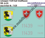 Nass-Schiebebilder: Zusatzbeschriftung mit Wappen Lok 11439 Stadt Schaffhausen für Ae 6/6 der SBB, ab Epoche 3. Artikel-Nummer: 11439