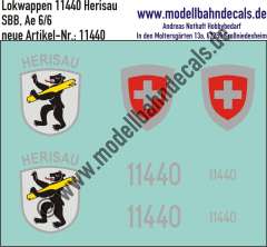 Nass-Schiebebilder: Zusatzbeschriftung mit Wappen Lok 11440 Herisau für Ae 6/6 der SBB, ab Epoche 3. Artikel-Nummer: 11440
