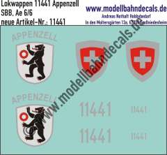 Nass-Schiebebilder: Zusatzbeschriftung mit Wappen Lok 11441 Appenzell für Ae 6/6 der SBB, ab Epoche 3. Artikel-Nummer: 11441