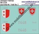 "Nass-Schiebebilder: Zusatzbeschriftung mit Wappen Lok 11448 Sion für Ae 6/6 der SBB, ab Epoche 3. Artikel-Nummer: 11448"