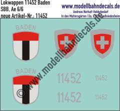 Nass-Schiebebilder: Zusatzbeschriftung mit Wappen Lok 11452 Baden für Ae 6/6 der SBB, ab Epoche 3. Artikel-Nummer: 11452