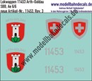 "Nass-Schiebebilder: Zusatzbeschriftung mit Wappen Lok 11453 Arth-Goldau für Ae 6/6 der SBB, ab Epoche 3. Artikel-Nummer: 11453"