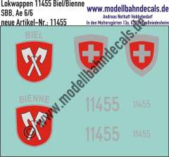 Nass-Schiebebilder: Zusatzbeschriftung mit Wappen Lok 11455 Biel/Bienne für Ae 6/6 der SBB, ab Epoche 3. Artikel-Nummer: 11455