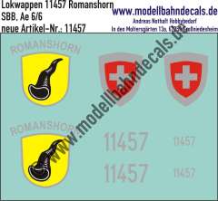 Nass-Schiebebilder: Zusatzbeschriftung mit Wappen Lok 11457 Romanshorn für Ae 6/6 der SBB, ab Epoche 3. Artikel-Nummer: 11457