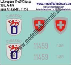 Nass-Schiebebilder: Zusatzbeschriftung mit Wappen Lok 11459 Chiasso für Ae 6/6 der SBB, ab Epoche 3. Artikel-Nummer: 11459