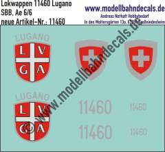 Nass-Schiebebilder: Zusatzbeschriftung mit Wappen Lok 11460 Lugano für Ae 6/6 der SBB, ab Epoche 3. Artikel-Nummer: 11460