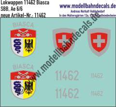 Nass-Schiebebilder: Zusatzbeschriftung mit Wappen Lok 11462 Biasca für Ae 6/6 der SBB, ab Epoche 3. Artikel-Nummer: 11462