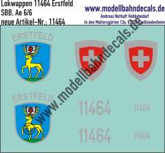 Nass-Schiebebilder: Zusatzbeschriftung mit Wappen Lok 11464 Erstfeld für Ae 6/6 der SBB, ab Epoche 3. Artikel-Nummer: 11464