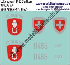 Nass-Schiebebilder: Zusatzbeschriftung mit Wappen Lok 11465 Oerlikon für Ae 6/6 der SBB, ab Epoche 3. Artikel-Nummer: 11465