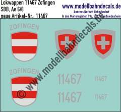 Nass-Schiebebilder: Zusatzbeschriftung mit Wappen Lok 11467 Zofingen für Ae 6/6 der SBB, ab Epoche 3. Artikel-Nummer: 11467