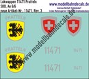 "Nass-Schiebebilder: Zusatzbeschriftung mit Wappen Lok 11471 Pratteln für Ae 6/6 der SBB, ab Epoche 3. Artikel-Nummer: 11471"