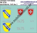 "Nass-Schiebebilder: Zusatzbeschriftung mit Wappen Lok 11475 Vallorbe für Ae 6/6 der SBB, ab Epoche 3. Artikel-Nummer: 11475"