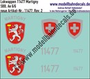 "Nass-Schiebebilder: Zusatzbeschriftung mit Wappen Lok 11477 Martigny für Ae 6/6 der SBB, ab Epoche 3. Artikel-Nummer: 11477"