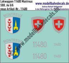Nass-Schiebebilder: Zusatzbeschriftung mit Wappen Lok 11480 Montreux für Ae 6/6 der SBB, ab Epoche 3. Artikel-Nummer: 11480