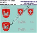 "Nass-Schiebebilder: Zusatzbeschriftung mit Wappen Lok 11484 Romont für Ae 6/6 der SBB, ab Epoche 3. Artikel-Nummer: 11484"