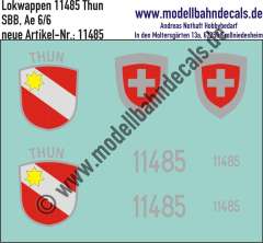 Nass-Schiebebilder: Zusatzbeschriftung mit Wappen Lok 11485 Thun für Ae 6/6 der SBB, ab Epoche 3. Artikel-Nummer: 11485