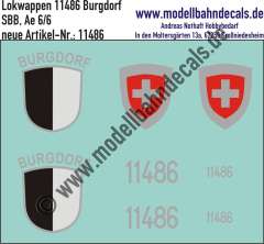 Nass-Schiebebilder: Zusatzbeschriftung mit Wappen Lok 11486 Burgdorf für Ae 6/6 der SBB, ab Epoche 3. Artikel-Nummer: 11486