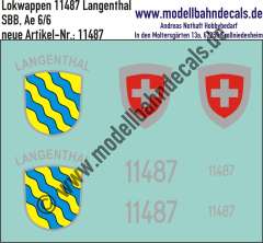 Nass-Schiebebilder: Zusatzbeschriftung mit Wappen Lok 11487 Langenthal für Ae 6/6 der SBB, ab Epoche 3. Artikel-Nummer: 11487
