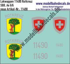Nass-Schiebebilder: Zusatzbeschriftung mit Wappen Lok 11490 Rotkreuz für Ae 6/6 der SBB, ab Epoche 3. Artikel-Nummer: 11490