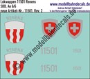 "Nass-Schiebebilder: Zusatzbeschriftung mit Wappen Lok 11501 Renens für Ae 6/6 der SBB, ab Epoche 3. Artikel-Nummer: 11501"