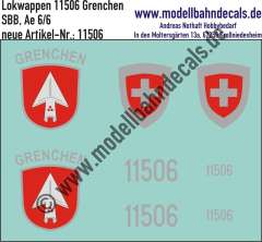 Nass-Schiebebilder: Zusatzbeschriftung mit Wappen Lok 11506 Grenchen für Ae 6/6 der SBB, ab Epoche 3. Artikel-Nummer: 11506