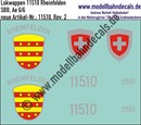 "Nass-Schiebebilder: Zusatzbeschriftung mit Wappen Lok 11510 Rheinfelden für Ae 6/6 der SBB, ab Epoche 3. Artikel-Nummer: 11510"