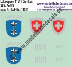Nass-Schiebebilder: Zusatzbeschriftung mit Wappen Lok 11511 Dietikon für Ae 6/6 der SBB, ab Epoche 3. Artikel-Nummer: 11511