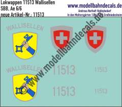 Nass-Schiebebilder: Zusatzbeschriftung mit Wappen Lok 11513 Wallisellen für Ae 6/6 der SBB, ab Epoche 3. Artikel-Nummer: 11513