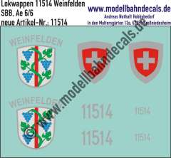 Nass-Schiebebilder: Zusatzbeschriftung mit Wappen Lok 11514 Weinfelden für Ae 6/6 der SBB, ab Epoche 3. Artikel-Nummer: 11514