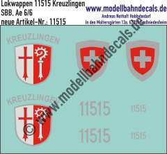 Nass-Schiebebilder: Zusatzbeschriftung mit Wappen Lok 11515 Kreuzlingen für Ae 6/6 der SBB, ab Epoche 3. Artikel-Nummer: 11515